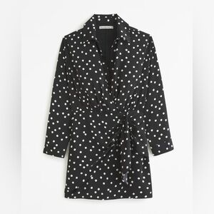 Long-Sleeve Wrap Shirt Dress in Black Dot Print